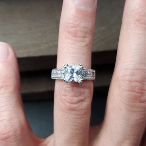 Size 5 Sterling Silver Square Cubic Zirconia Bright Gem Ring